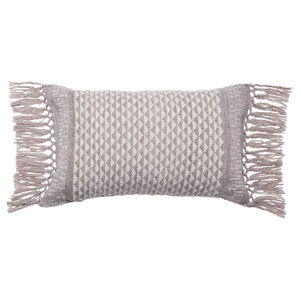 Jaipur Living Vibe by Jaipur Living Liri Bohemian Geometric Lumbar Pillow Cover with Tassel Trim Taupe 13" x 21" PLC102438