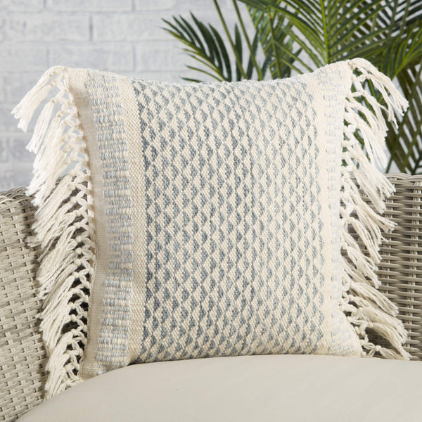 Jaipur Living Vibe by Jaipur Living Liri Bohemian Geometric Lumbar Pillow Cover with Tassel Trim Slate 18" x 18" PLC102439