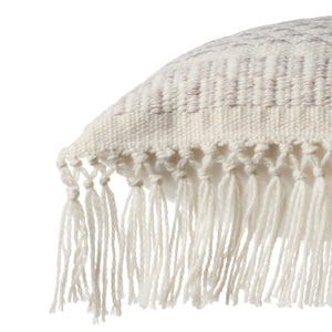 Jaipur Living Vibe by Jaipur Living Bohemian Geometric Lumbar Pillow with Tassel Trim Indoor Outdoor Taupe 18" x 18" PLW103718