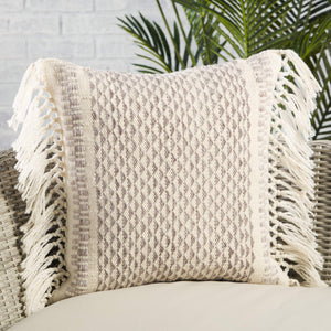 Jaipur Living Vibe by Jaipur Living Liri Bohemian Geometric Lumbar Pillow Cover with Tassel Trim Taupe 18" x 18" PLC102440