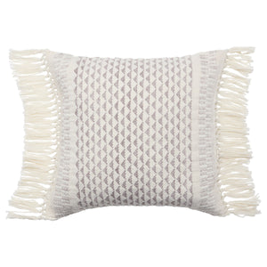 Jaipur Living Vibe by Jaipur Living Liri Bohemian Geometric Lumbar Pillow Cover with Tassel Trim Taupe 18" x 18" PLC102440