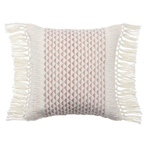 Jaipur Living Vibe by Jaipur Living Bohemian Geometric Lumbar Pillow with Tassel Trim Indoor Outdoor Light Burgundy 18" x 18" PLW103719