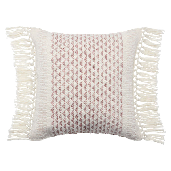 Jaipur Living Vibe by Jaipur Living Liri Bohemian Geometric Lumbar Pillow Cover with Tassel Trim Light Burgundy 18" x 18" PLC102441