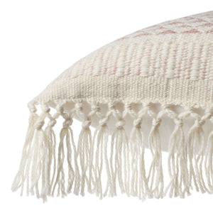 Jaipur Living Vibe by Jaipur Living Bohemian Geometric Lumbar Pillow with Tassel Trim Indoor Outdoor Light Burgundy 18" x 18" PLW103719