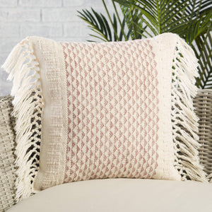 Jaipur Living Vibe by Jaipur Living Liri Bohemian Geometric Lumbar Pillow Cover with Tassel Trim Light Burgundy 18" x 18" PLC102441