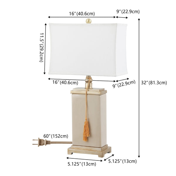 Safavieh AMILIANA Tassel Lamp in Cream - Elegant Ceramic Table Lamp for Stylish Ambient Lighting & Décor LIT4000A