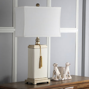 Safavieh AMILIANA Tassel Lamp in Cream - Elegant Ceramic Table Lamp for Stylish Ambient Lighting & Décor LIT4000A