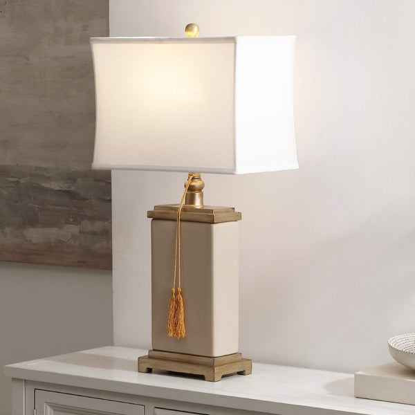 Safavieh AMILIANA Tassel Lamp in Cream - Elegant Ceramic Table Lamp for Stylish Ambient Lighting & Décor LIT4000A