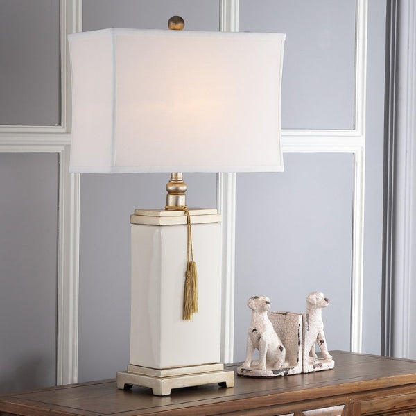 Safavieh AMILIANA Tassel Lamp in Cream - Elegant Ceramic Table Lamp for Stylish Ambient Lighting & Décor LIT4000A