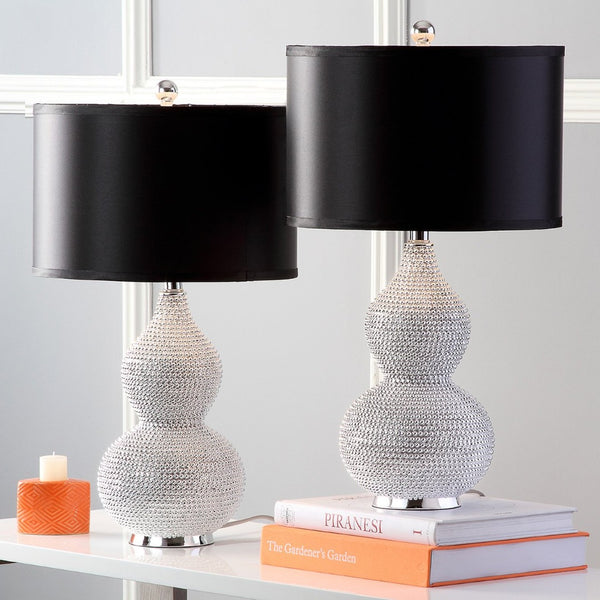 Safavieh NICOLE Bead Base Lamp - Elegant Contemporary Lighting for Living Rooms, Bedrooms, and Workspaces Silver / Black LIT4014A-SET2