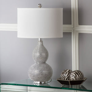 Safavieh NICOLE Bead Base Lamp - Elegant Contemporary Lighting for Living Rooms, Bedrooms, and Workspaces Silver / White LIT4014B-SET2