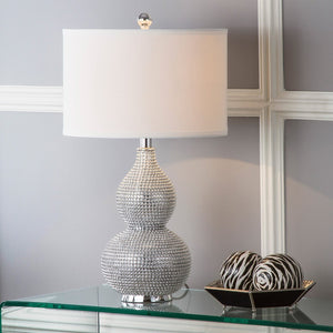 Safavieh NICOLE Bead Base Lamp - Elegant Contemporary Lighting for Living Rooms, Bedrooms, and Workspaces Silver / White LIT4014B-SET2