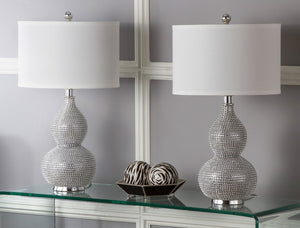 Safavieh NICOLE Bead Base Lamp - Elegant Contemporary Lighting for Living Rooms, Bedrooms, and Workspaces Silver / White LIT4014B-SET2