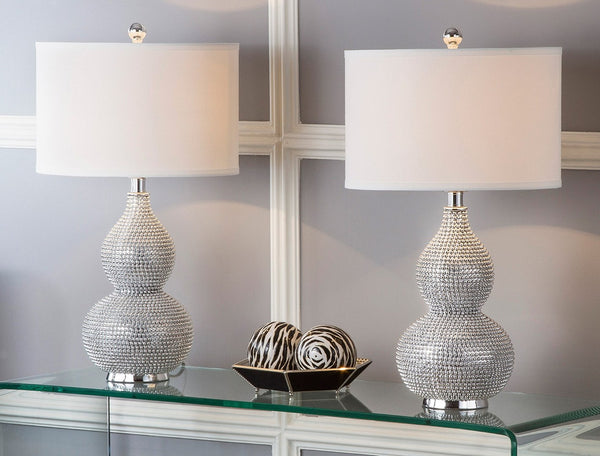 Safavieh NICOLE Bead Base Lamp - Elegant Contemporary Lighting for Living Rooms, Bedrooms, and Workspaces Silver / White LIT4014B-SET2