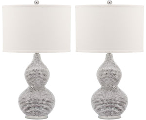 Safavieh NICOLE Bead Base Lamp - Elegant Contemporary Lighting for Living Rooms, Bedrooms, and Workspaces Silver / White LIT4014B-SET2