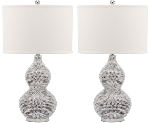 Safavieh NICOLE Bead Base Lamp - Elegant Contemporary Lighting for Living Rooms, Bedrooms, and Workspaces Silver / White LIT4014B-SET2