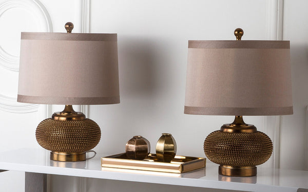 Safavieh ALEXIS Gold Bead Lamp - Elegant Artisanal Lighting for Modern & Traditional Spaces, 14" x 19" Size LIT4016A-SET2