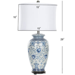 Safavieh PAIGE Blue & White Jar Lamp - Elegant Ceramic Design for Ambient Lighting in Any Room Decor LIT4023A