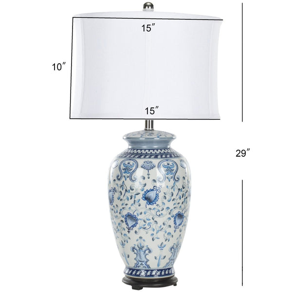Safavieh PAIGE Blue & White Jar Lamp - Elegant Ceramic Design for Ambient Lighting in Any Room Decor LIT4023A