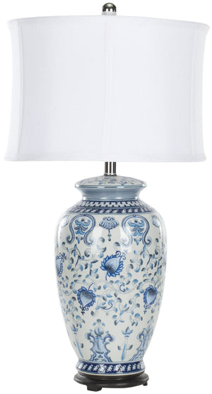 Safavieh PAIGE Blue & White Jar Lamp - Elegant Ceramic Design for Ambient Lighting in Any Room Decor LIT4023A