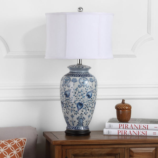 Safavieh PAIGE Blue & White Jar Lamp - Elegant Ceramic Design for Ambient Lighting in Any Room Decor LIT4023A