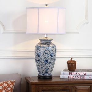 Safavieh PAIGE Blue & White Jar Lamp - Elegant Ceramic Design for Ambient Lighting in Any Room Decor LIT4023A