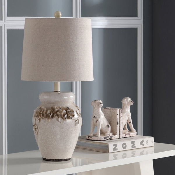Safavieh CERAMIC Table Lamps - Elegant Nature Linen Shade for Warm Glow in Modern & Classic Interiors LIT4043A-SET2