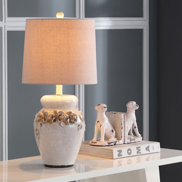 Safavieh CERAMIC Table Lamps - Elegant Nature Linen Shade for Warm Glow in Modern & Classic Interiors LIT4043A-SET2