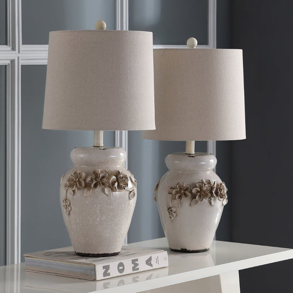 Safavieh CERAMIC Table Lamps - Elegant Nature Linen Shade for Warm Glow in Modern & Classic Interiors LIT4043A-SET2