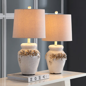 Safavieh CERAMIC Table Lamps - Elegant Nature Linen Shade for Warm Glow in Modern & Classic Interiors LIT4043A-SET2