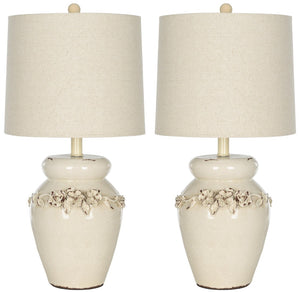 Safavieh CERAMIC Table Lamps - Elegant Nature Linen Shade for Warm Glow in Modern & Classic Interiors LIT4043A-SET2