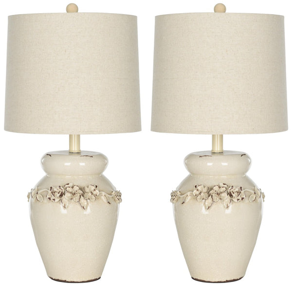 Safavieh CERAMIC Table Lamps - Elegant Nature Linen Shade for Warm Glow in Modern & Classic Interiors LIT4043A-SET2