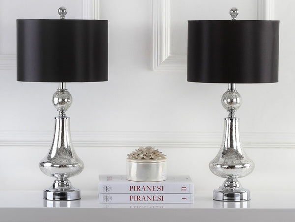 Safavieh CLEAR Crackle Glass Table Lamps - Artisanal Accent Lighting for Living Spaces and Bedrooms Mercury LIT4047B-SET2