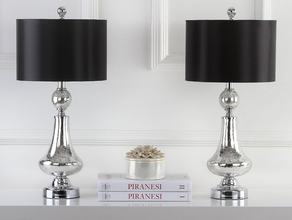 Safavieh CLEAR Crackle Glass Table Lamps - Artisanal Accent Lighting for Living Spaces and Bedrooms Mercury LIT4047B-SET2