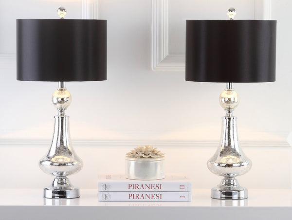 Safavieh CLEAR Crackle Glass Table Lamps - Artisanal Accent Lighting for Living Spaces and Bedrooms Mercury LIT4047B-SET2