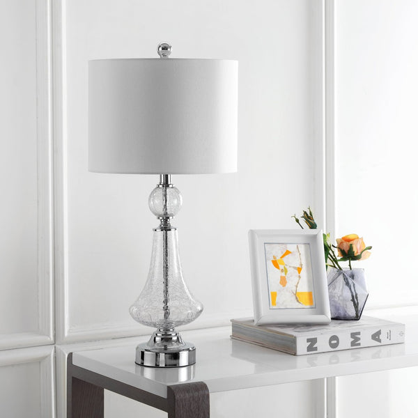 Safavieh CLEAR Crackle Glass Table Lamps - Artisanal Accent Lighting for Living Spaces and Bedrooms Clear / White LIT4047C-SET2