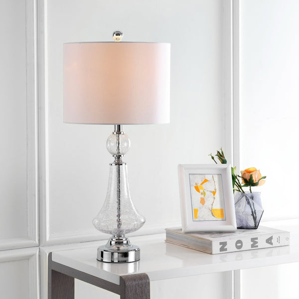 Safavieh CLEAR Crackle Glass Table Lamps - Artisanal Accent Lighting for Living Spaces and Bedrooms Clear / White LIT4047C-SET2