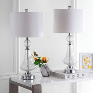 Safavieh CLEAR Crackle Glass Table Lamps - Artisanal Accent Lighting for Living Spaces and Bedrooms Clear / White LIT4047C-SET2