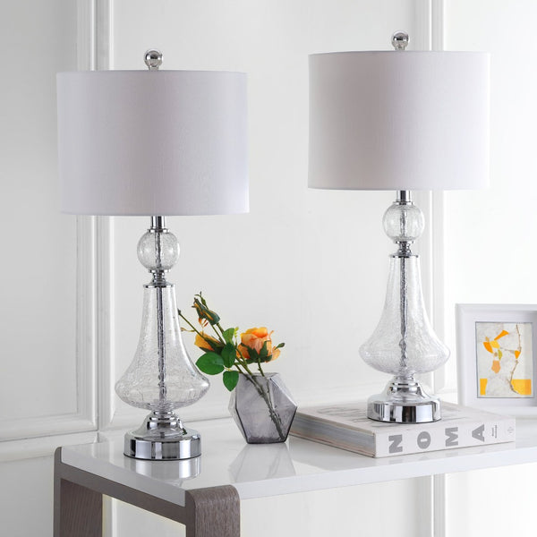 Safavieh CLEAR Crackle Glass Table Lamps - Artisanal Accent Lighting for Living Spaces and Bedrooms Clear / White LIT4047C-SET2