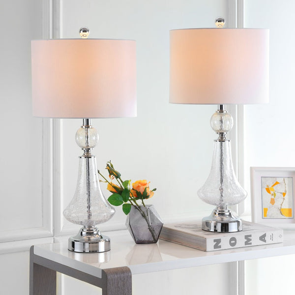 Safavieh CLEAR Crackle Glass Table Lamps - Artisanal Accent Lighting for Living Spaces and Bedrooms Clear / White LIT4047C-SET2