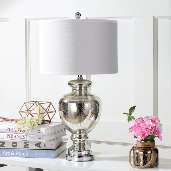 Safavieh MOROCCO, 28 Inch Mercury Glass & Metal Table Lamp Set of 2 with USB Port for Stylish Ambiance LIT4052E-SET2-U