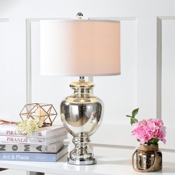 Safavieh MOROCCO, 28 Inch Mercury Glass & Metal Table Lamp Set of 2 with USB Port for Stylish Ambiance LIT4052E-SET2-U