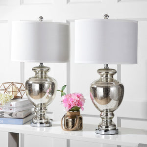 Safavieh MOROCCO, 28 Inch Mercury Glass & Metal Table Lamp Set of 2 with USB Port for Stylish Ambiance LIT4052E-SET2-U