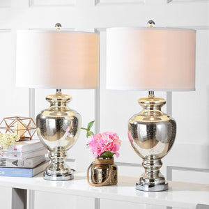 Safavieh MOROCCO, 28 Inch Mercury Glass & Metal Table Lamp Set of 2 with USB Port for Stylish Ambiance LIT4052E-SET2-U