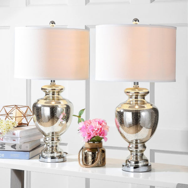 Safavieh MOROCCO, 28 Inch Mercury Glass & Metal Table Lamp Set of 2 with USB Port for Stylish Ambiance LIT4052E-SET2-U