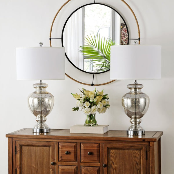 Safavieh MOROCCO, 28 Inch Mercury Glass & Metal Table Lamp Set of 2 with USB Port for Stylish Ambiance LIT4052E-SET2-U