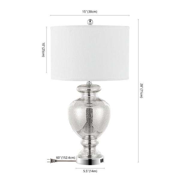Safavieh MOROCCO, 28 Inch Mercury Glass & Metal Table Lamp Set of 2 with USB Port for Stylish Ambiance LIT4052E-SET2-U
