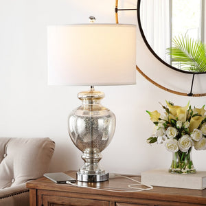 Safavieh MOROCCO, 28 Inch Mercury Glass & Metal Table Lamp Set of 2 with USB Port for Stylish Ambiance LIT4052E-SET2-U