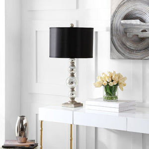 Safavieh NETTIE, Elegant 27-Inch Silver Glass Table Lamp Set of 2 for Modern Living Room & Bedroom Décor LIT4060A-SET2