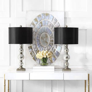 Safavieh NETTIE, Elegant 27-Inch Silver Glass Table Lamp Set of 2 for Modern Living Room & Bedroom Décor LIT4060A-SET2